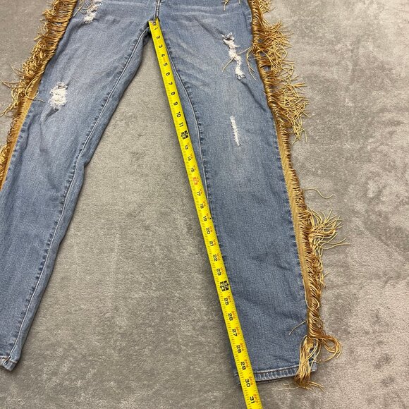 Eunina Jeans Women Size 11 Skinny Low Rise Classic Stretch Denim Fringe Sides - Picture 3 of 12